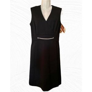 Butte Knit Vtg NWT! 70s MOD Black Wool Blend Rhinestones USA Union Made Dress 12